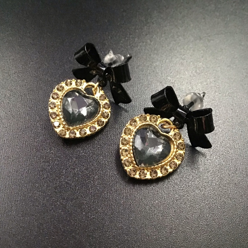 Black Bows with Hearts Earrings